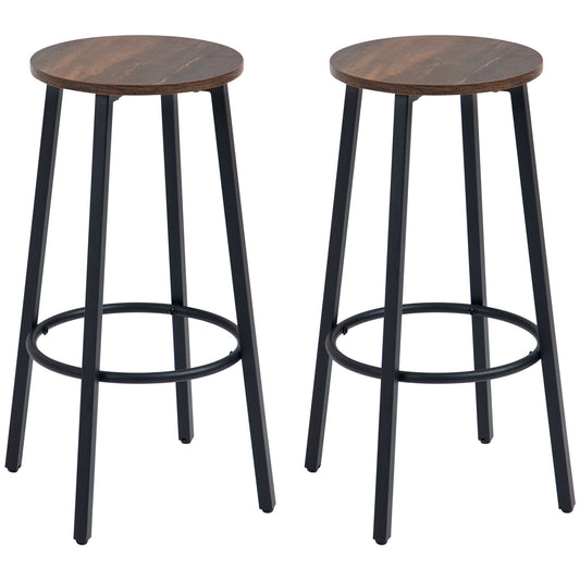 Bar Stools, Set of 2 Kitchen Breakfast Stools with Sturdy Steel Frame, Industrial Tall Bar Chairs, 65cm High Seat