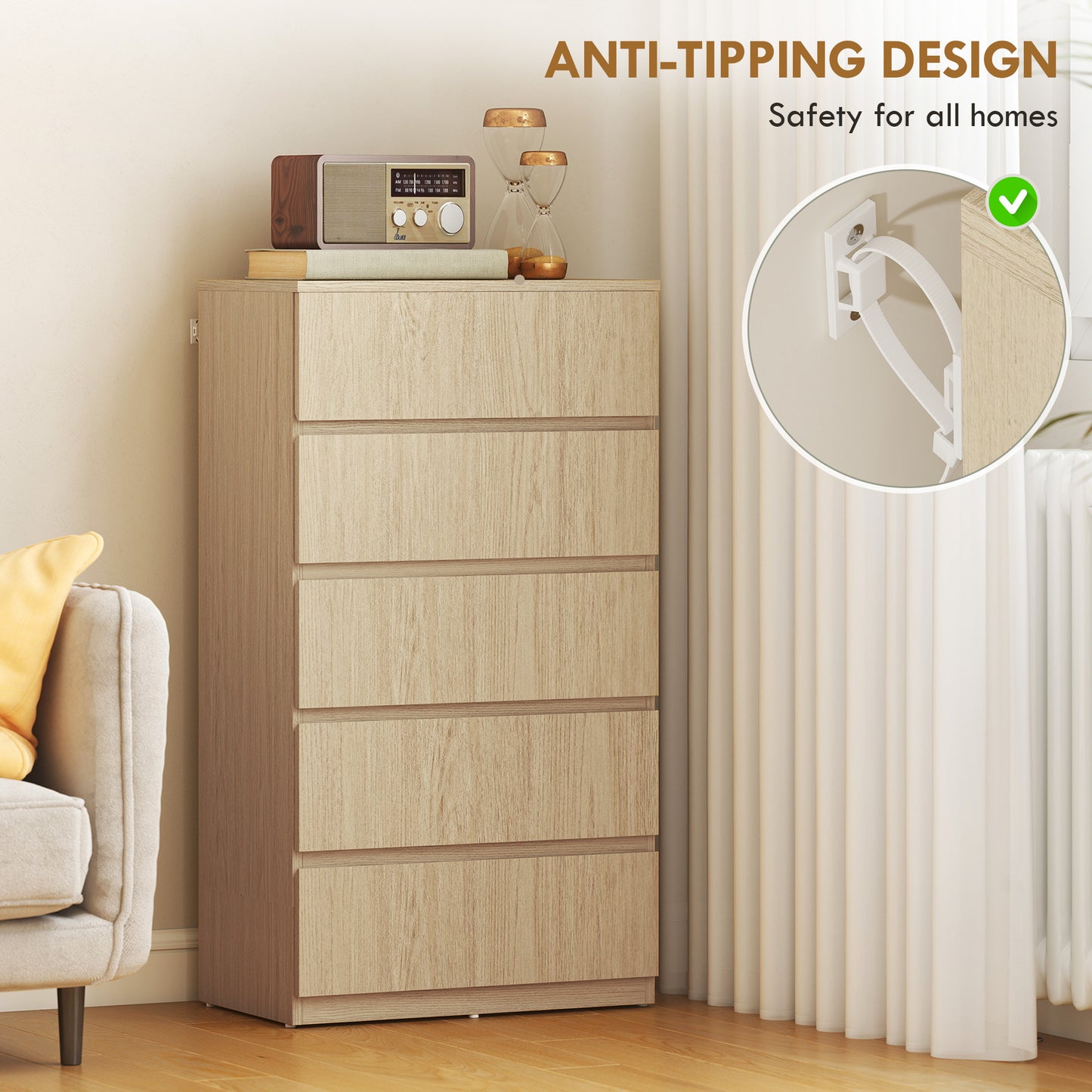 Chest of Drawers, 5-Drawer Storage Cabinets, Modern Dresser, Storage Drawer Unit for Bedroom