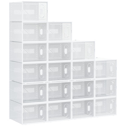 18PCS Clear Shoe Box, Plastic Stackable Shoe Storage Box for UK/EU Size up to 12/46 with Magnetic Door for Women/Men