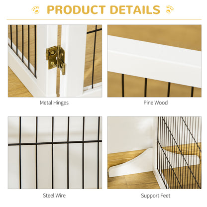 Wooden Pet Gate, Freestanding Dog Safety Barrier with 2 Support Feet, White