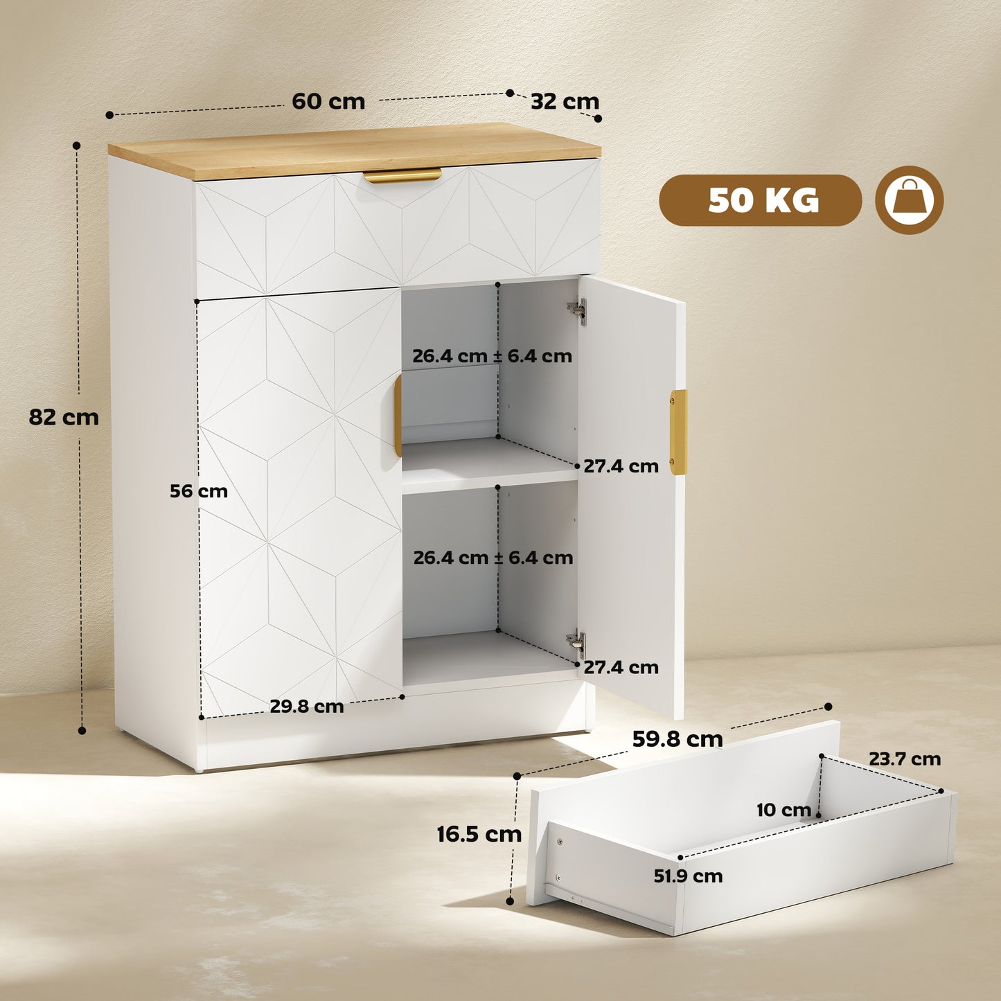 Sideboard Storage Cabinet, Modern Storage Cupboard with Drawer and Adjustable Shelf for Living Room, Kitchen, Dining Room
