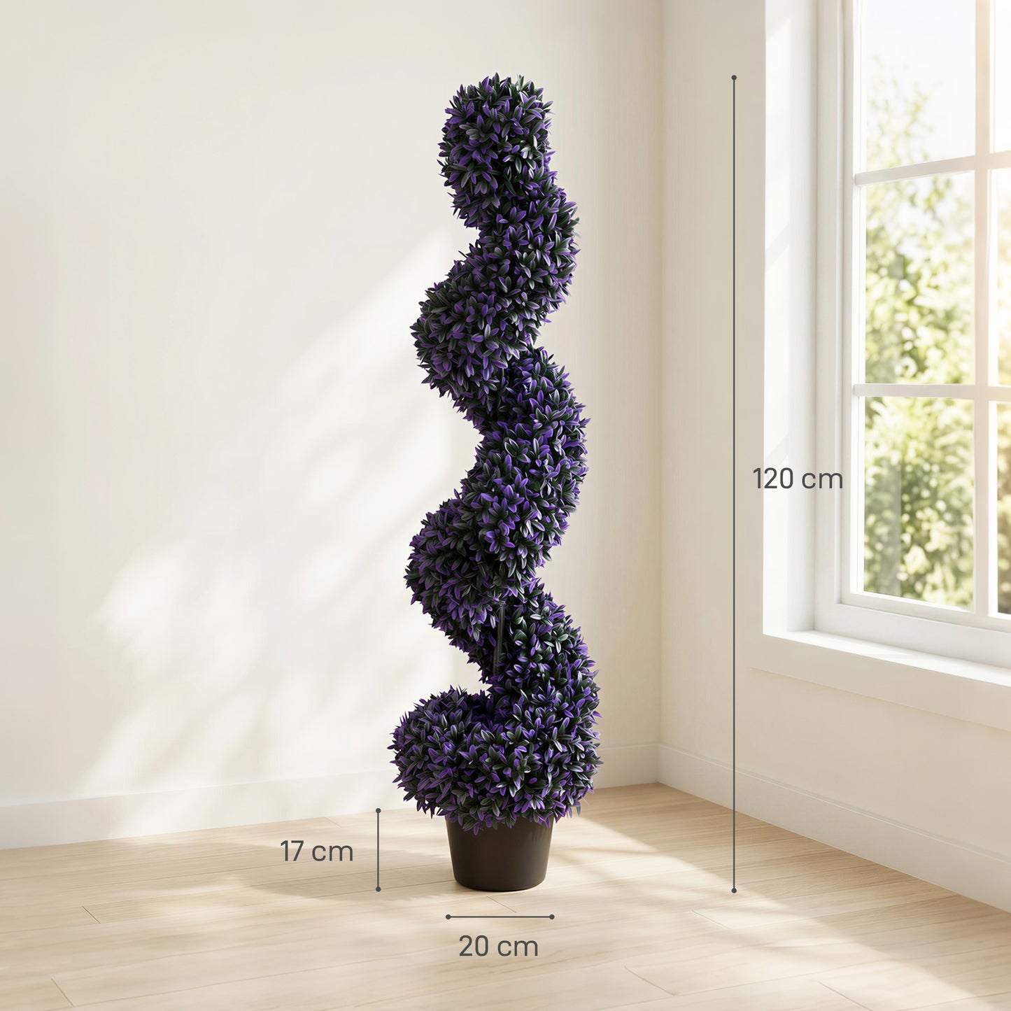 Decorative Artificial Plants Set of 2, UV Resistant Fake Plants in Pot for Indoor Outdoor Decor, 120 cm, Purple
