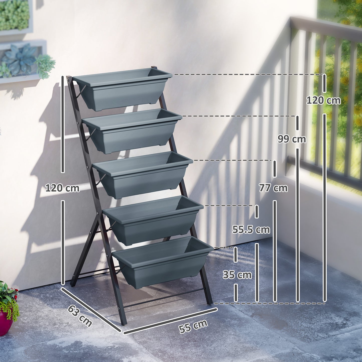 5-Tier Raised Garden Bed, Vertical Ladder Plant Stand with 5 Removable Boxes, Drainage Holes and Plugs