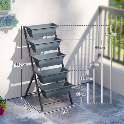 5-Tier Raised Garden Bed, Vertical Ladder Plant Stand with 5 Removable Boxes, Drainage Holes and Plugs