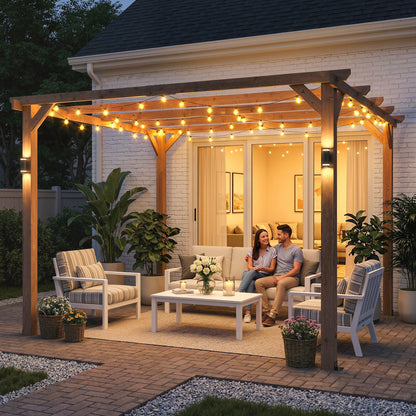 3 x 3 m Wooden Pergola Kit, Garden Pergola Gazebo Grape Trellis with Triangle Supports, 5 Beams, Maple Wood-effect