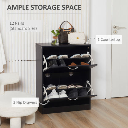 2 Drawer Shoe Cabinet, Narrow Shoe Storage Cabinet with Flip Doors and Adjustable Shelves