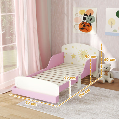 Toddler Bed with Storage, Guardrails, Sun Design, for Ages 3-8 Years, Fits 140 x 70cm Mattress