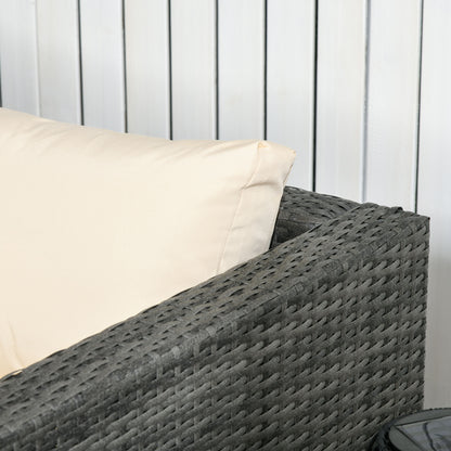 3 Pieces PE Rattan Garden Furniture Set with 10 cm Thick Cushions, 4 Seater Garden Corner Sofa Set
