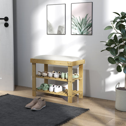 Bamboo Shoe Storage Bench, 3-Tier Shoe Bench with Seat Cushion, Shoe Rack for Entryway, Hallway, Living Room, Bedroom