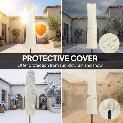 3 x 3 m Garden Cantilever Parasol w/ Light, Cover, UPF50+ Patio Umbrella w/ Wind Protection, 360° Rotation, Cream White
