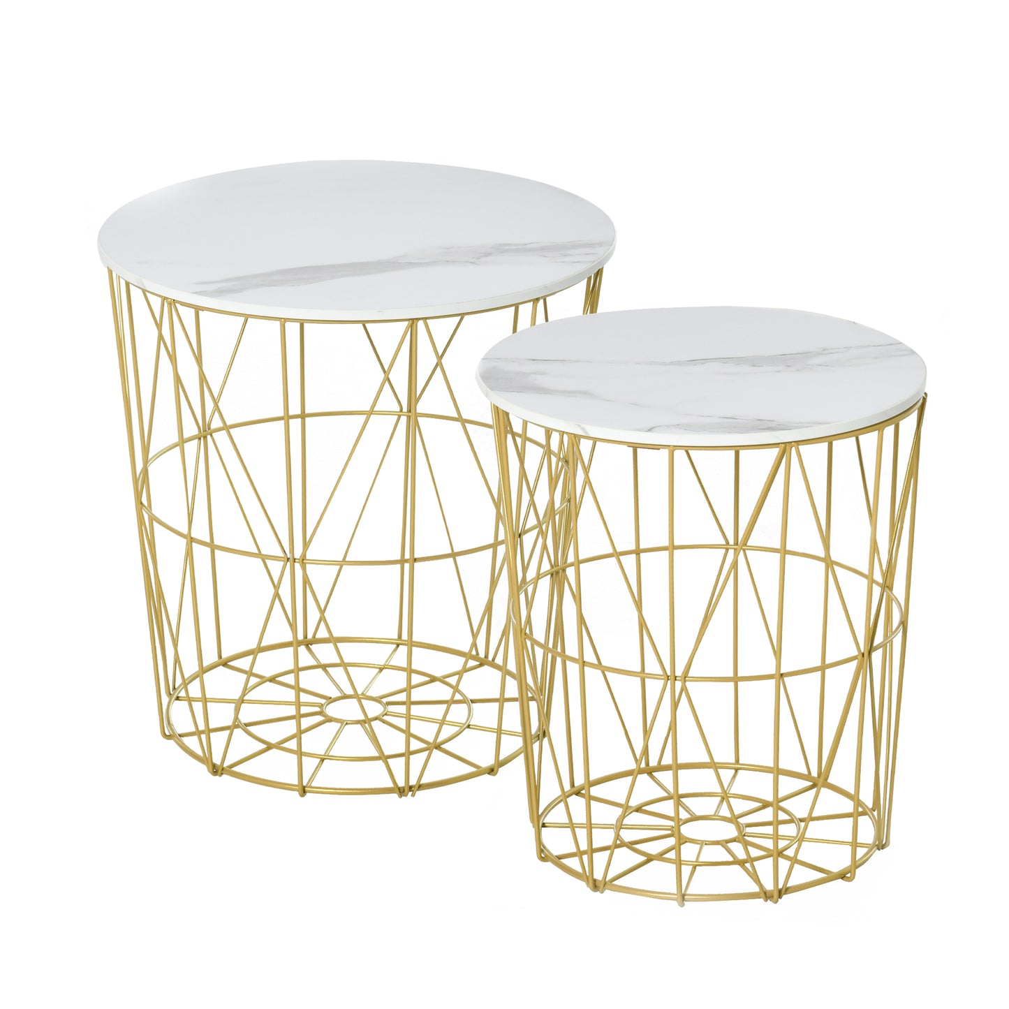 Set of 2 Nesting Side Tables with Storage, Round End Tables Coffee Tables with Steel Frame and Removable Round Top