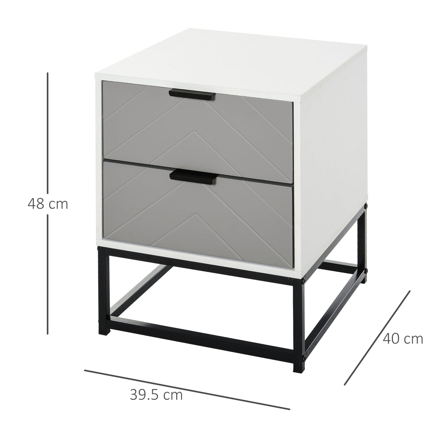 Bedside Cabinet with 2 Drawer Storage Unit, Unique Shape Bedroom Table Nightstand with Metal Base, for Living Room