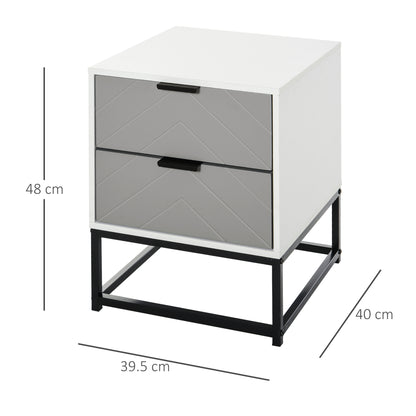 Bedside Cabinet with 2 Drawer Storage Unit, Unique Shape Bedroom Table Nightstand with Metal Base, for Living Room
