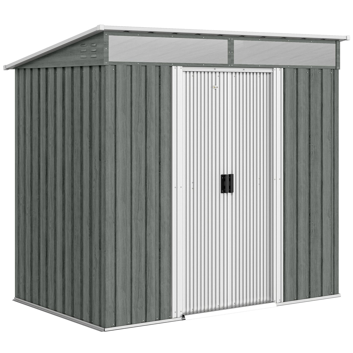 6.5 x 4FT Galvanised Metal Shed with Foundation Kit, Lockable Tool Garden Shed with Double Sliding Doors, Vents