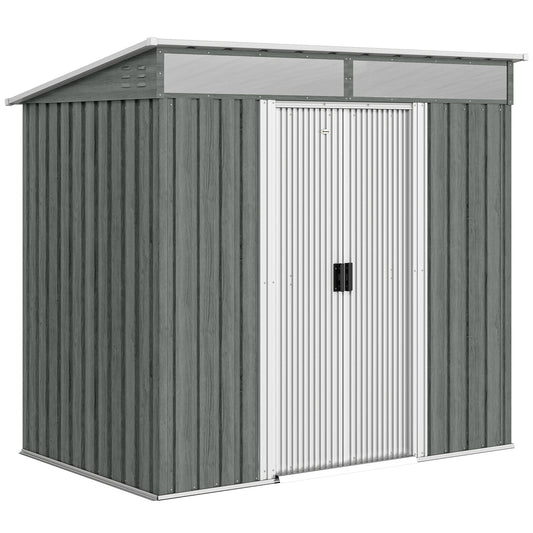 6.5 x 4FT Galvanised Metal Shed with Foundation Kit, Lockable Tool Garden Shed with Double Sliding Doors, Vents
