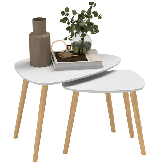 Nesting Coffee Table, Set of 2 Side Tables, Stacking End Tables with Solid Wood Legs, for Living Room Bedroom, Light Grey
