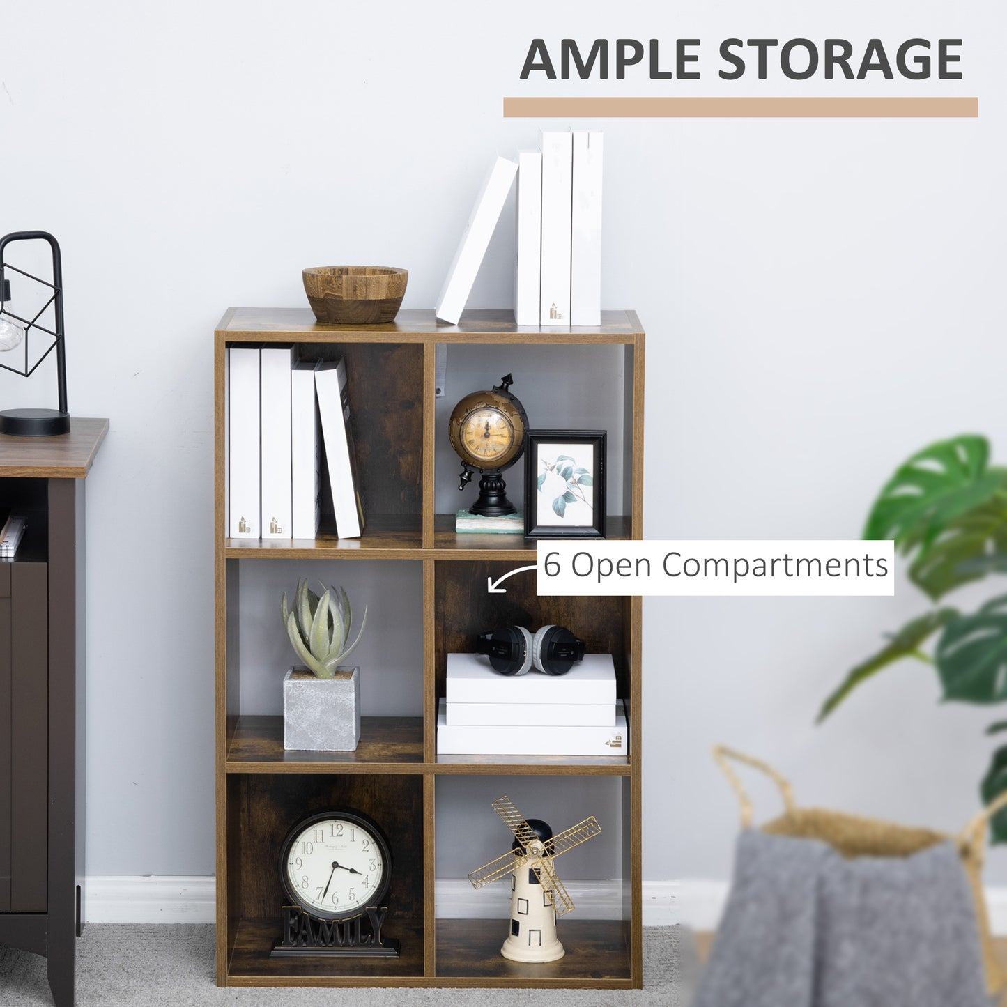 Industrial Style Storage Shelf, Bookcase, Bookshelf with 6 Compartments, Freestanding Shelving Unit for Living Room