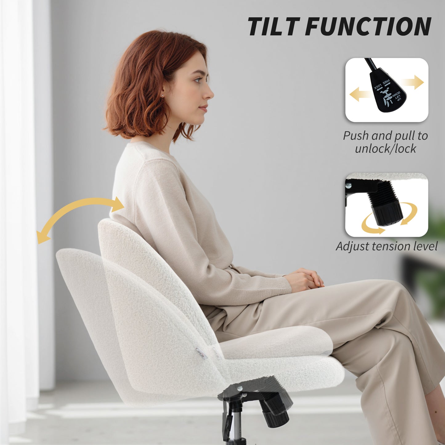 Teddy Fleece Office Chair with Wheels - Cream White