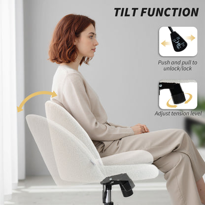 Teddy Fleece Office Chair with Wheels - Cream White