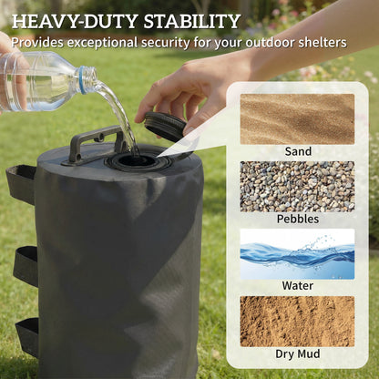 Set of 4 Gazebo Weights Sand Bags, Gazebo Water Weights Bags with Carry Handles for Garden Marquee, Parasol, Black