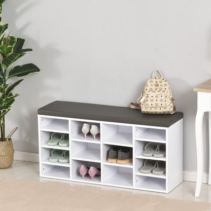 Multi-Storage Shoe Rack with 14 Compartments Cushion Moving Shelves, Solid Frame Foot Pads, White
