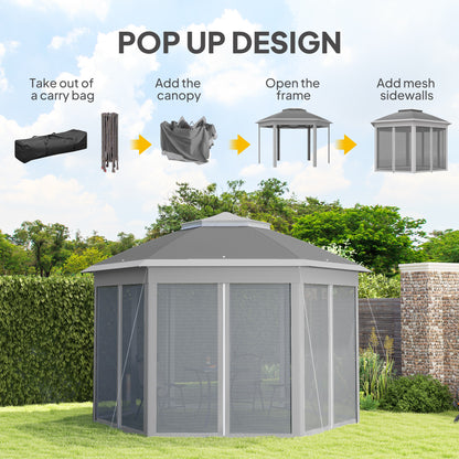 3 x 4m Garden Gazebo Hexagon Pop Up Gazebo Party Tent Canopy Double Roof Instant Shelter