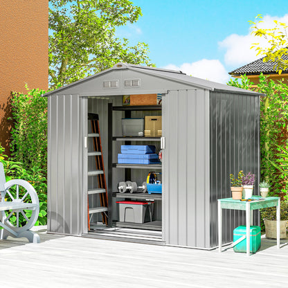 7 x 4ft Lockable Metal Garden Tool Storage Shed Storage - Light Grey