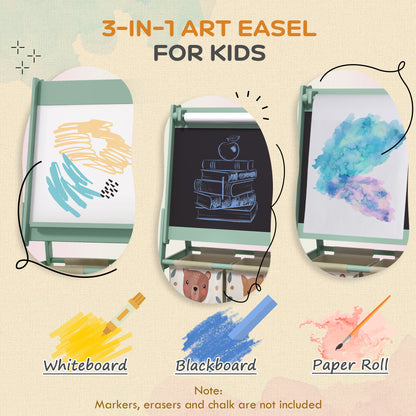 Three-In-One Kids Easel with Paper Roll, Art Easel, with Storage - Green