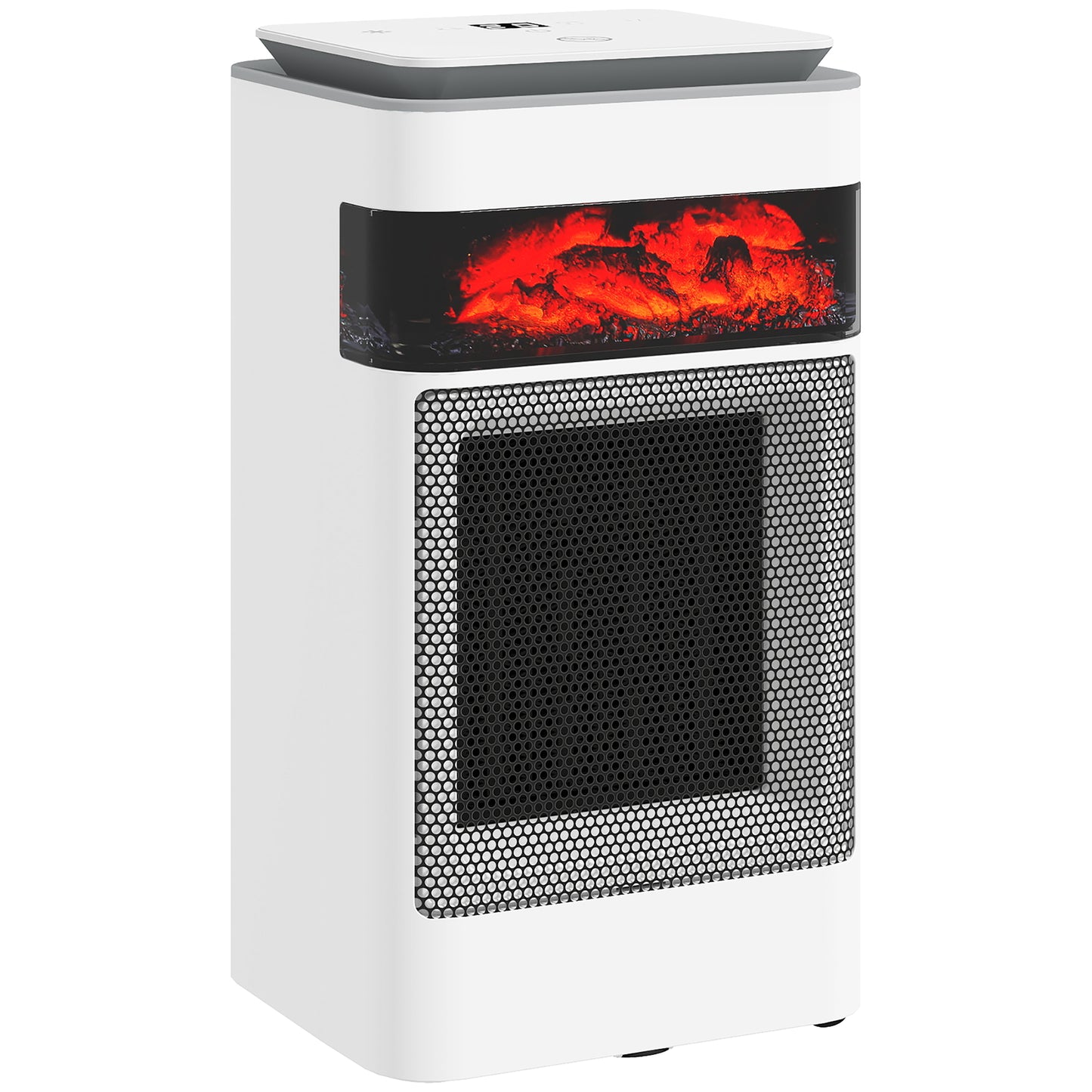 Ceramic Electric Heater, 1500W Fan Space Heater with 3 Modes, 24H Timer, Flame Effect, Oscillation for Bedroom, White