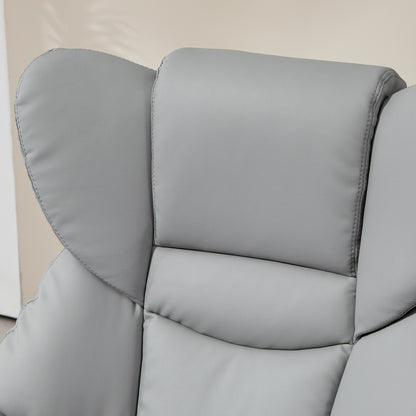 360° Swivel Recliner Chair with Footstool, PU Leather Manual Recliner Armchair with Footstool, Solid Wood Base