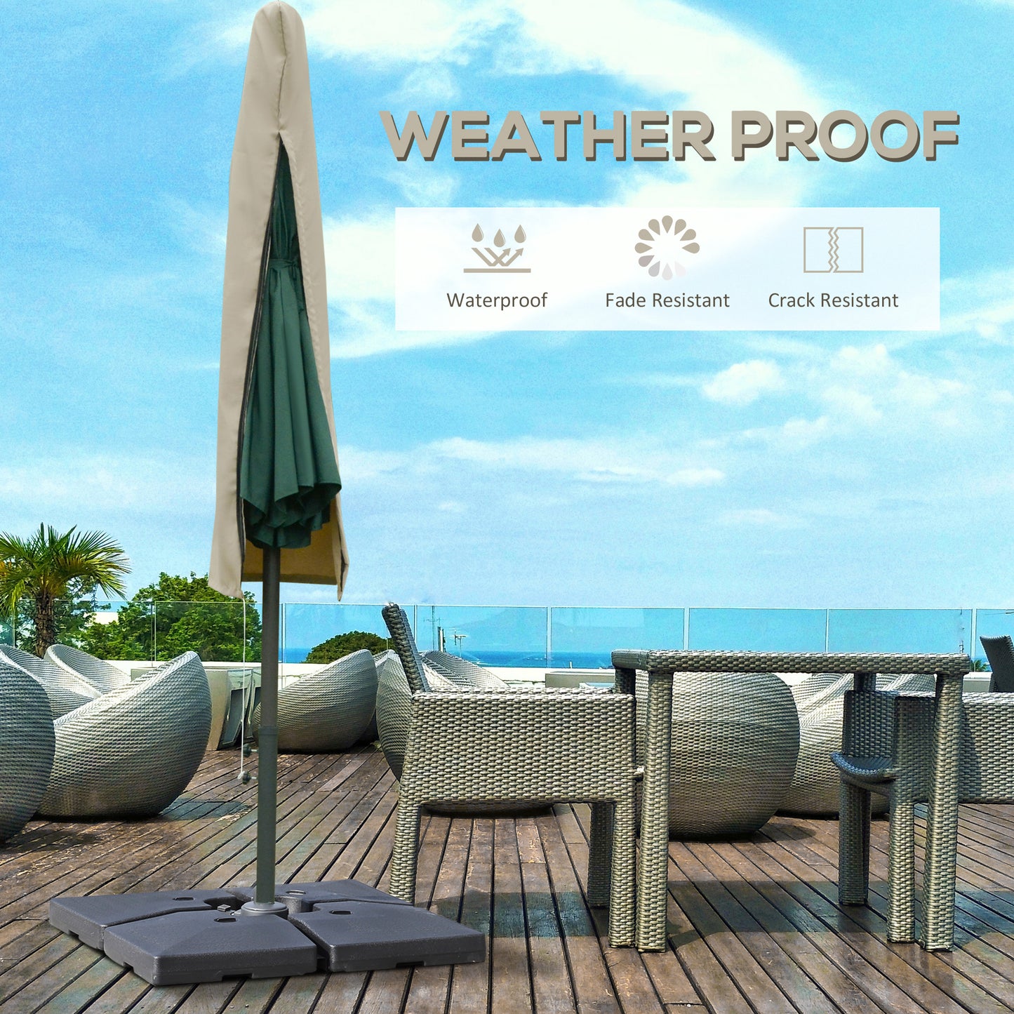 Outdoor Cantilever Umbrella Cover with Rod, Zipper, Khaki