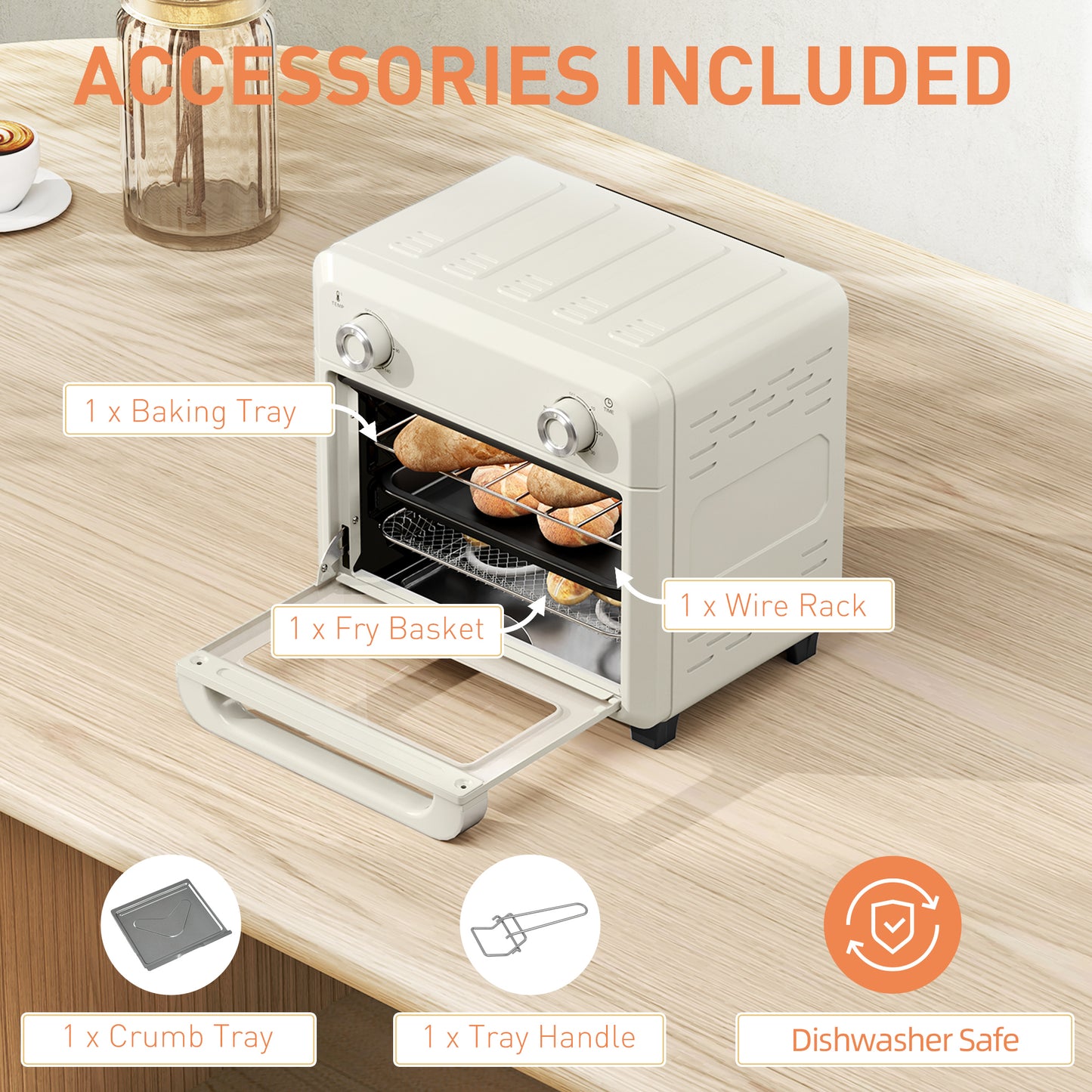 10L Air Fryer Oven, Mini Oven, Oil Free Cooking, Grill, Roast, Bake, with Adjustable Temperature, Timer, Dishwasher Safe