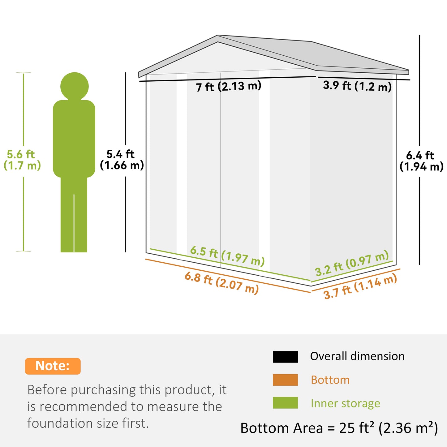 7 x 4ft Garden Shed, Easy to Assemble, Upgraded Galvanised Steel Frame with Foundation Kit, Double Doors with Lock