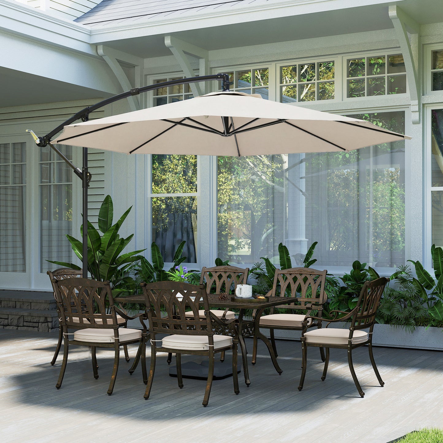 3 m Overhanging Cantilever Parasol, with Cross Base - Cream White