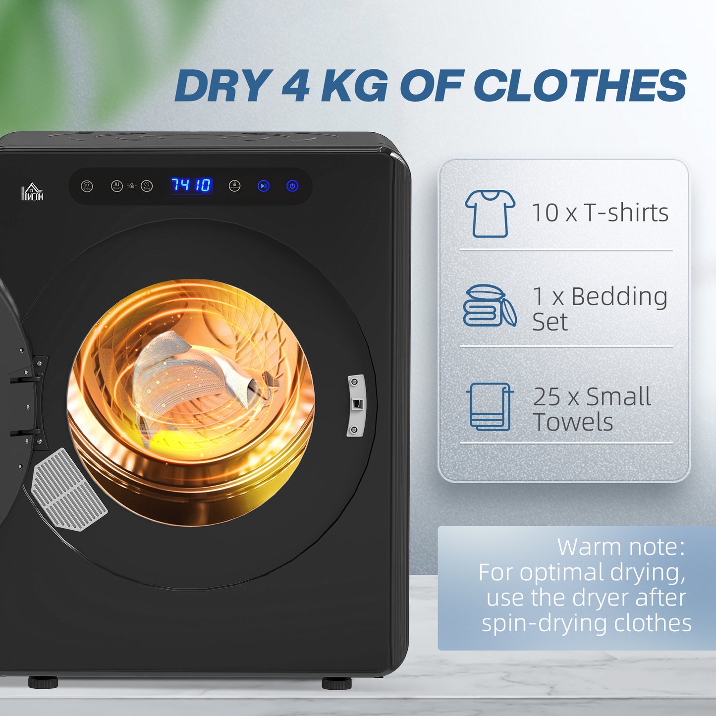 4kg Compact 40-60℃ Tumble Dryer - Black
