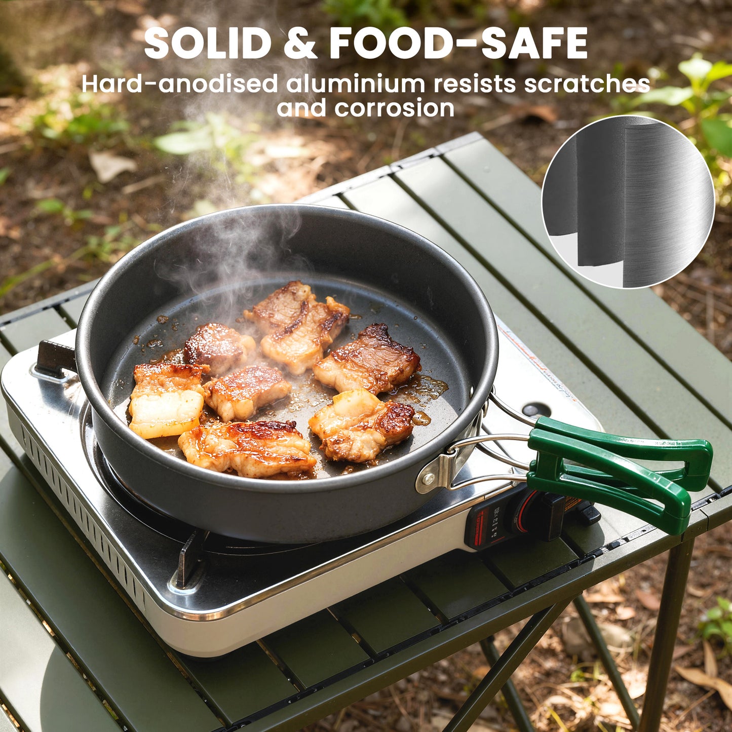 Camping Cookware Set for 2-3 People, Ultralight Aluminium Camping Cooking Kit with Anti-Scald Handles, Grey