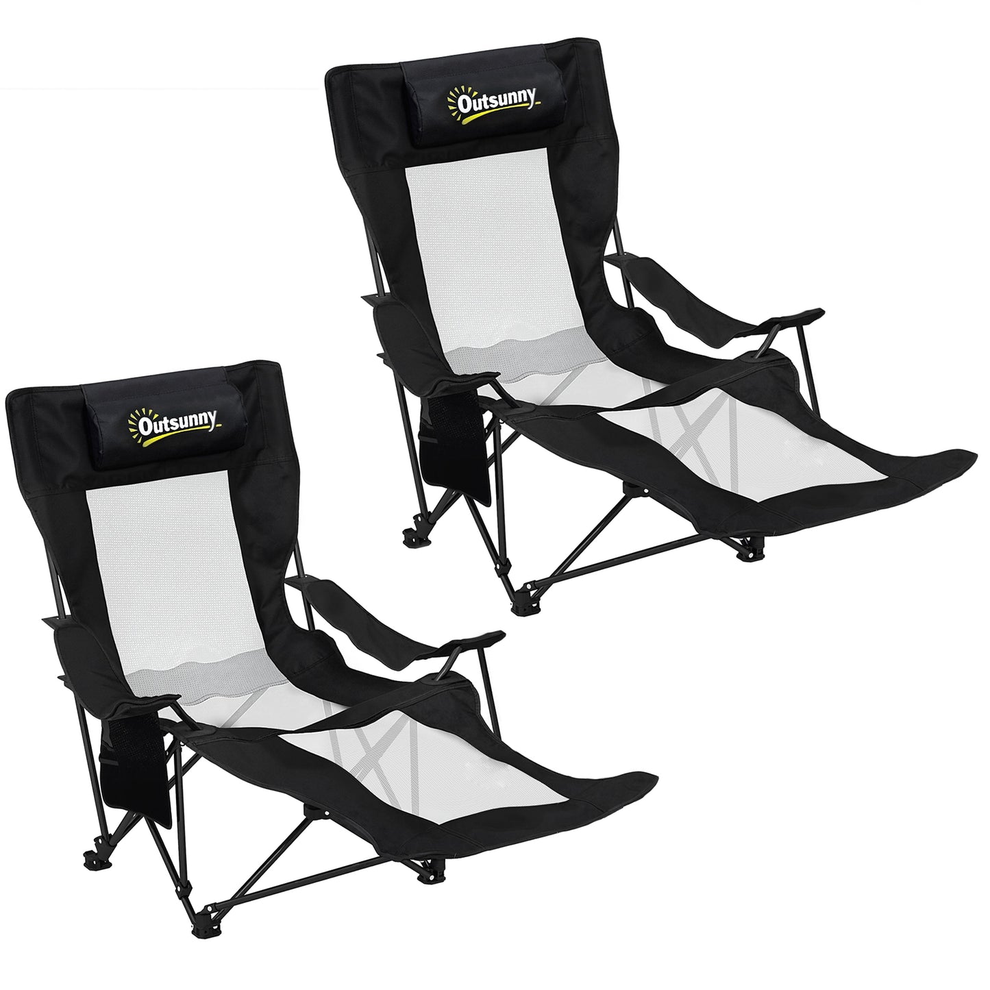 Camping Chair Reclining Portable Camp Chair with Detachable Footrest Cup Holder Black