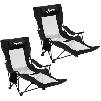 Camping Chair Reclining Portable Camp Chair with Detachable Footrest Cup Holder Black