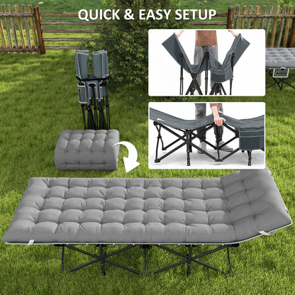 68cm Wide Folding Bed, Camping Cot for Adults with Mattress, Carry Bag, Storage Pocket, Max Load 150kg, Light Grey