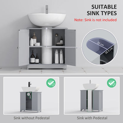 Under Sink Bathroom Cabinet, Freestanding Under Sink Cabinet with 2 Doors and Adjustable Shelf for Basin without or with Pede