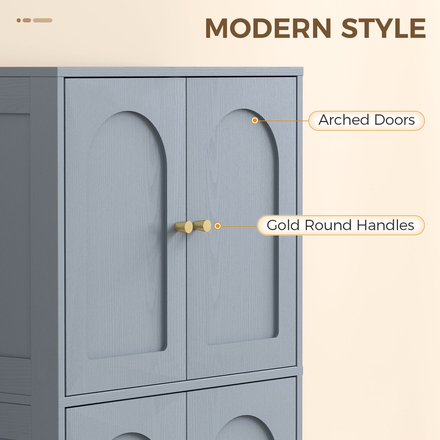 4-Door Kitchen Storage Cabinet with Adjustable Shelves - Grey