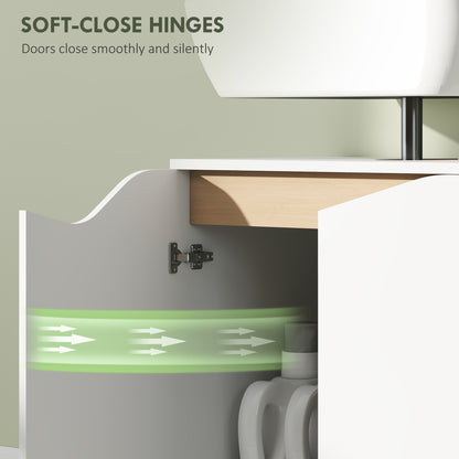Under Sink Bathroom Cabinet, Bathroom Storage Cabinet with Soft-Close Doors, for Basin without Pedestal, White
