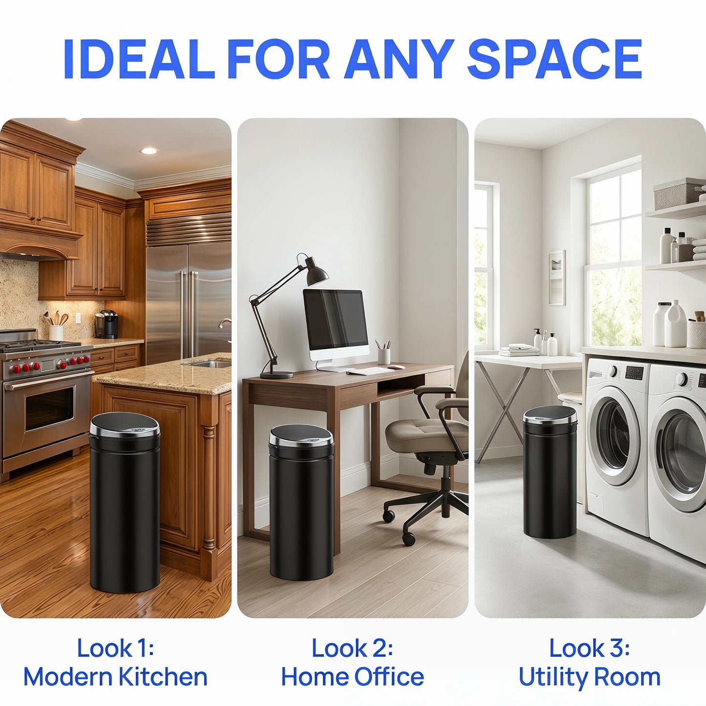 50L Automatic Motion Sensor Rubbish Bin with Fingerprint Resistant, Stainless Steel, Black