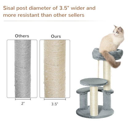 65cm Cat Tree, Cat Tower for Kittens, Small Cat Condo with Sisal Scratching Posts, Hanging Rope, Perches - Grey