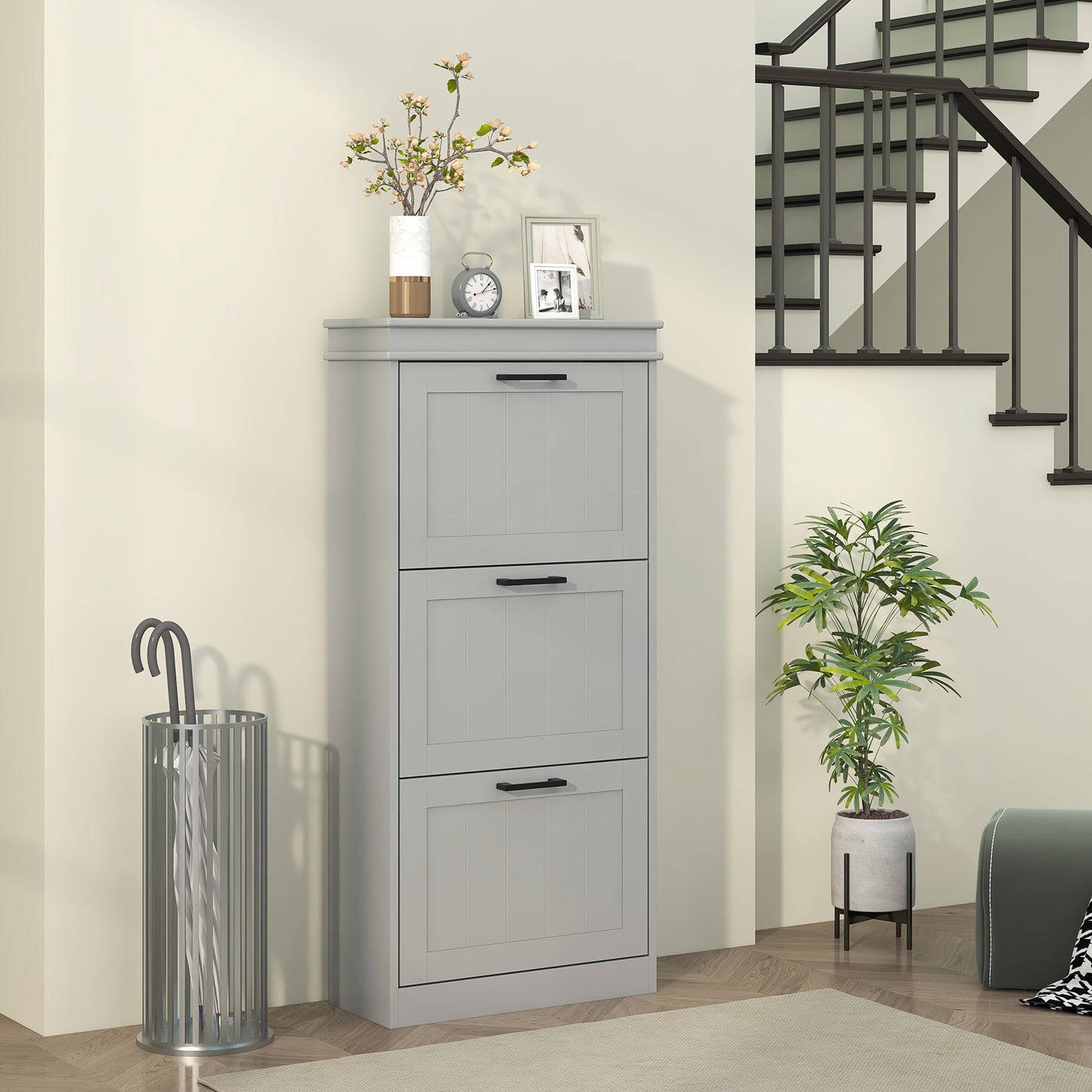 Three-Drawer Minimalistic Shoe Cabinet - Grey