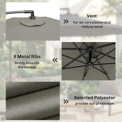 3m Overhanging Cantilever Parasol, with Cross Base - Light Grey