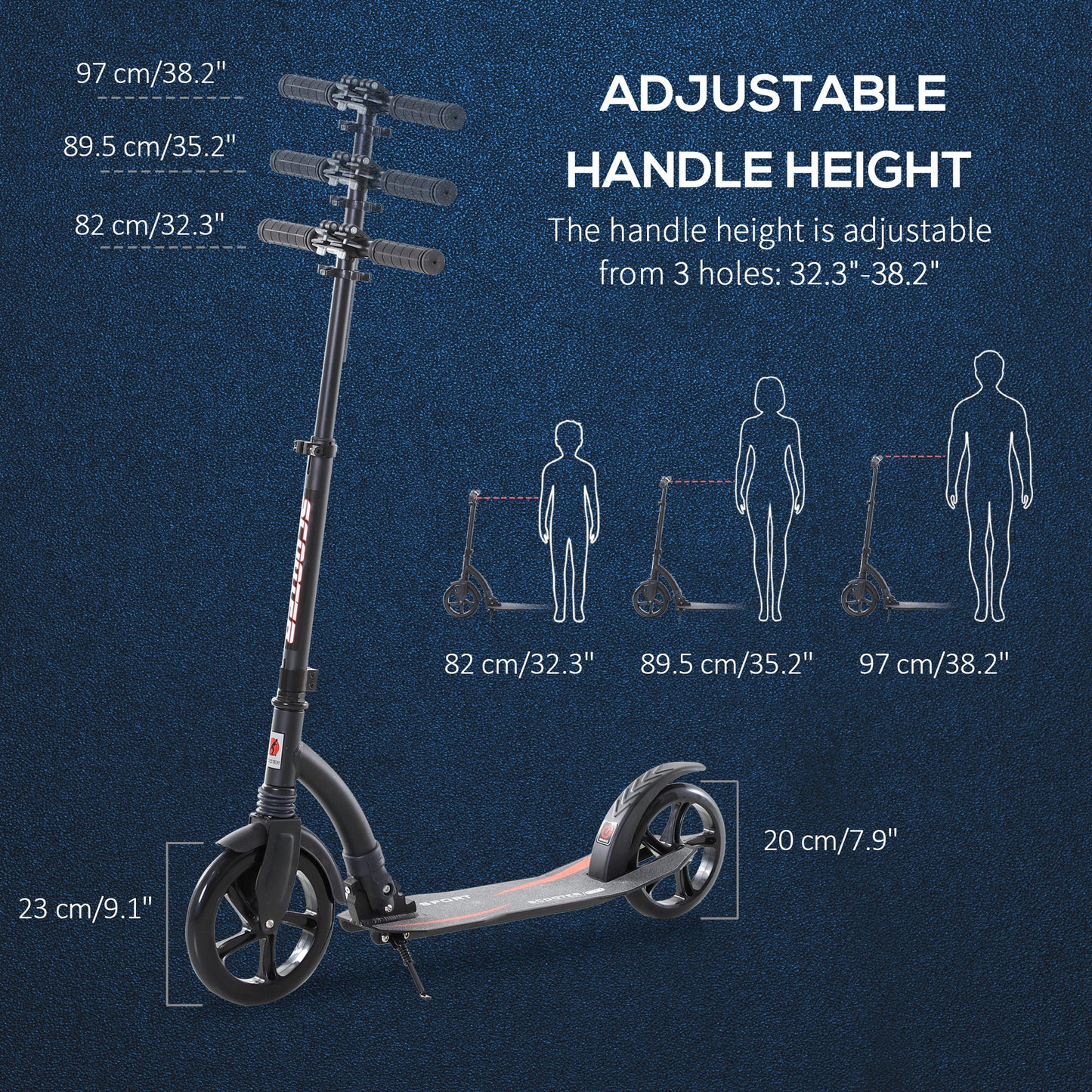 Foldable Kick Scooter with Double Shock Absorption and Big Wheels