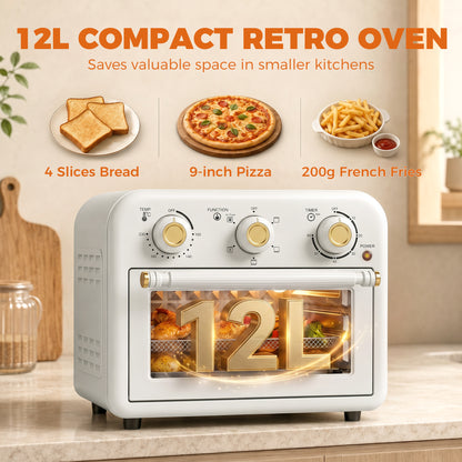 Air Fryer Toaster Oven, Convection Countertop Oven, with Adjustable Temperature and Timer, 12 L, Cream White