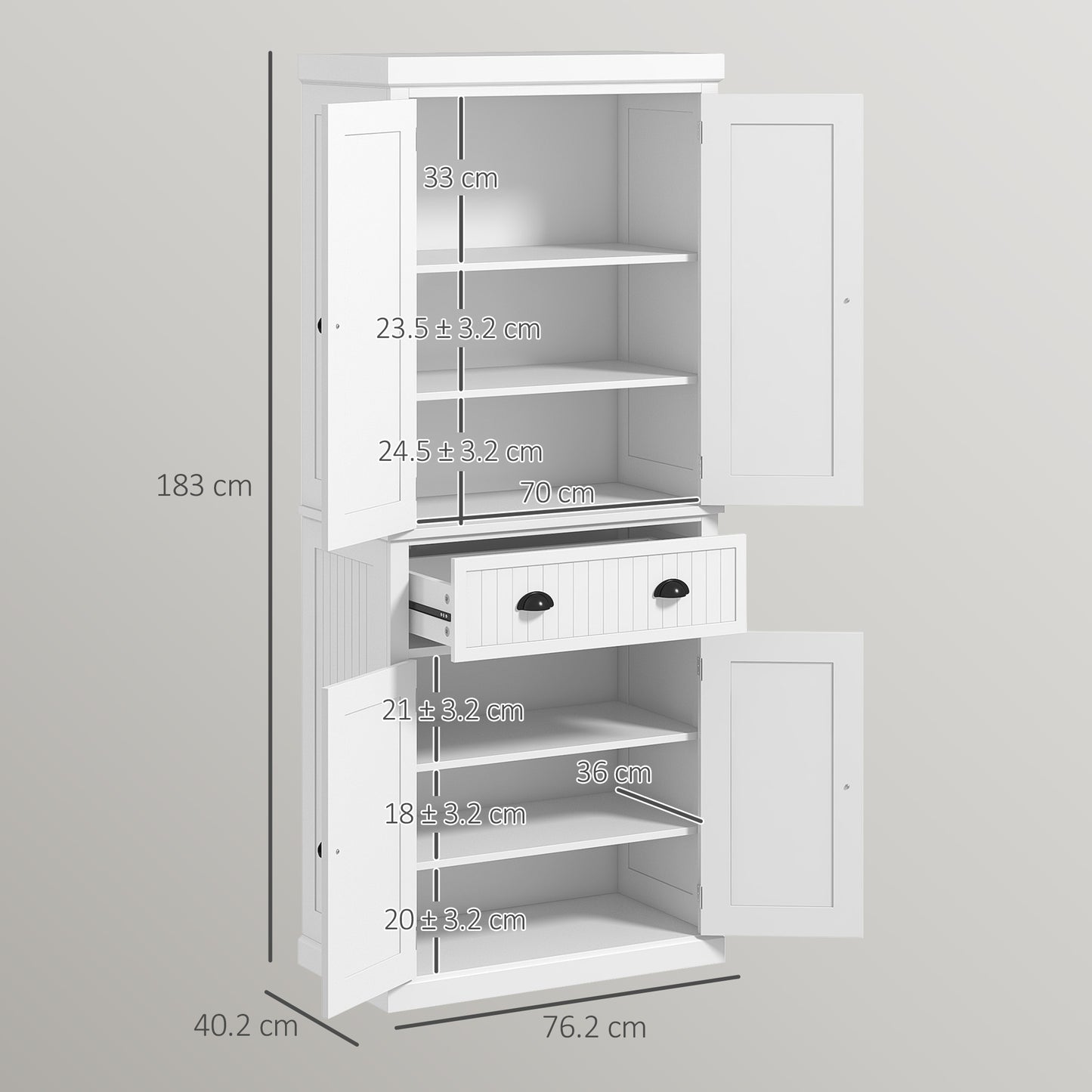 Kitchen Storage Cabinet with Drawer and Adjustable Shelves - White