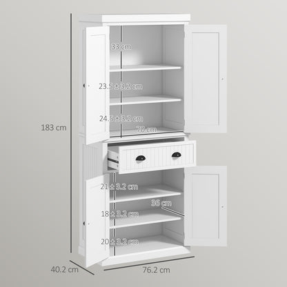 Kitchen Storage Cabinet with Drawer and Adjustable Shelves - White